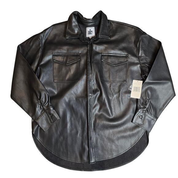NWT Juicy Couture, Black, Plether Button-Up Jacket Large - Picture 1 of 10